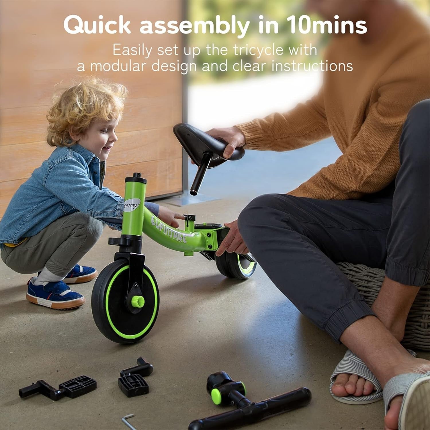 5 In 1 Toddler Tricycle Balance Bike Kids Ride On Removable Pedals Green