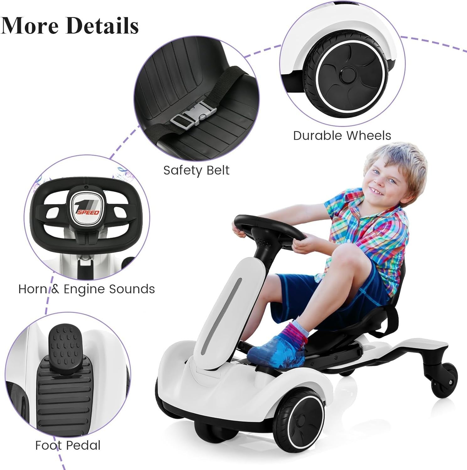 Kids Electric Drift Go Kart 6V Ride On Car 360 Spin Adjustable Seat White