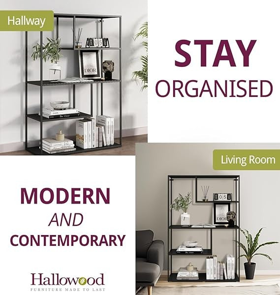Tall Black Metal Display Shelf – 4-Tier Large Storage Unit for Living Room
