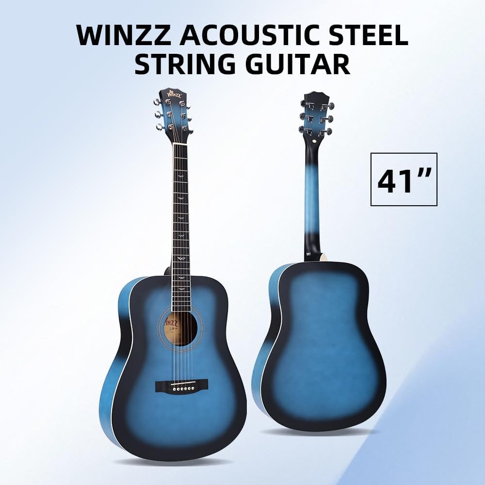 Full Size 4/4 Acoustic Guitar Starter Kit Blue Steel String