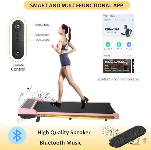 Foldable Under Desk Treadmill with Incline, App & Bluetooth Music