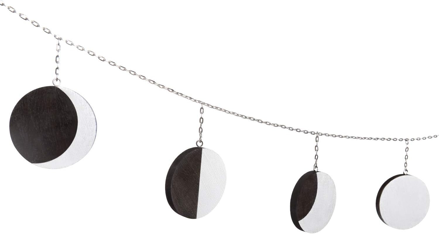 Moon Phase Garland Silver Boho Wall Hanging Decor 54"