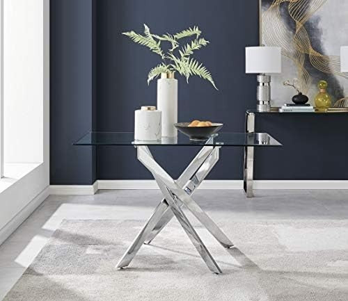 Glass Dining Table Set with 4 Grey Chairs Modern Chrome Frame 120x70 Rectangular