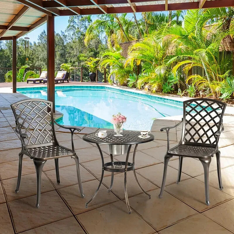 Cast Aluminium Garden Chairs Set of 2 Outdoor Patio Bistro Armchairs