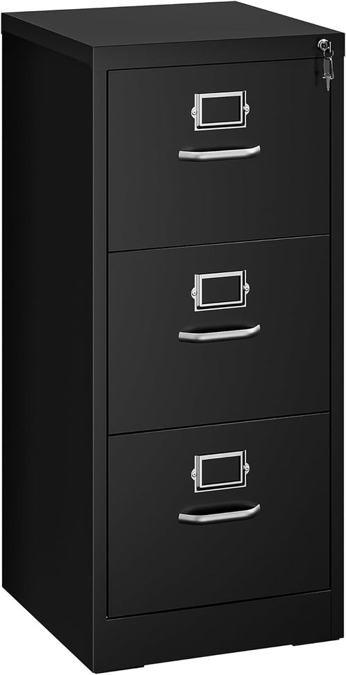 Black 3 Drawer Lockable Filing Cabinet Anti Tip Design – A4 Vertical Storage