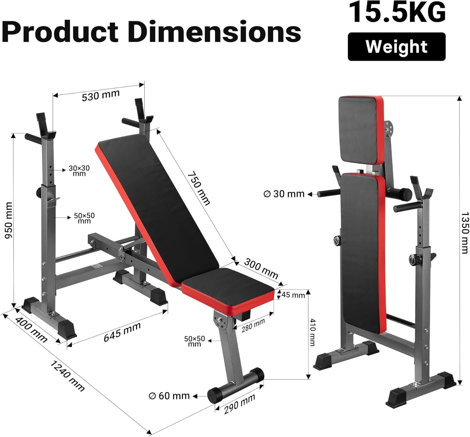 Foldable Adjustable Weight Bench With Barbell Rack 230kg Home Gym