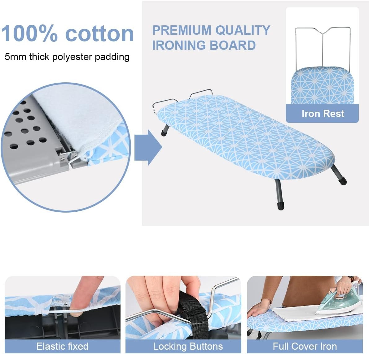 Foldable Tabletop Ironing Board Compact Non Slip With Iron Rest 82x32cm