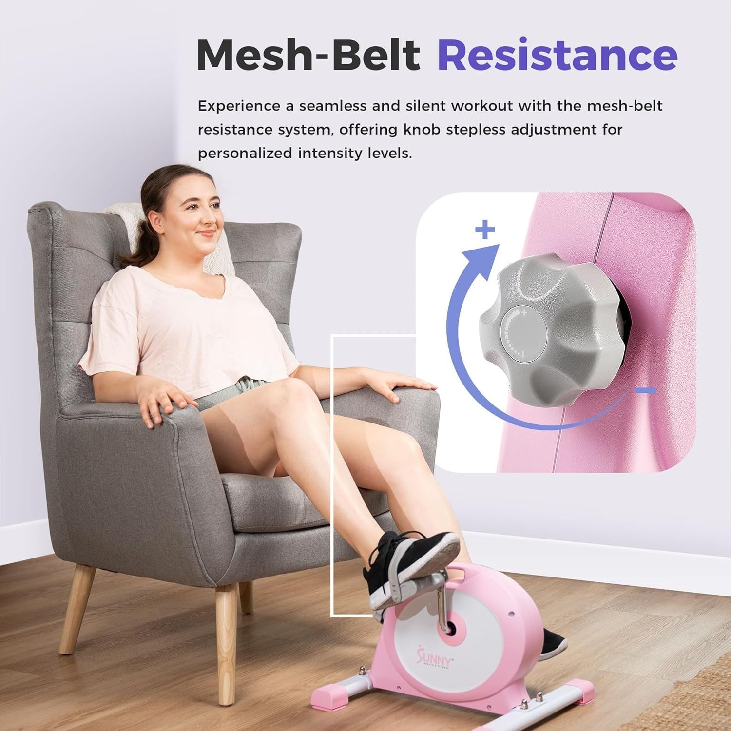 Under Desk Pedal Exerciser Arm & Leg Trainer Quiet LCD Pink