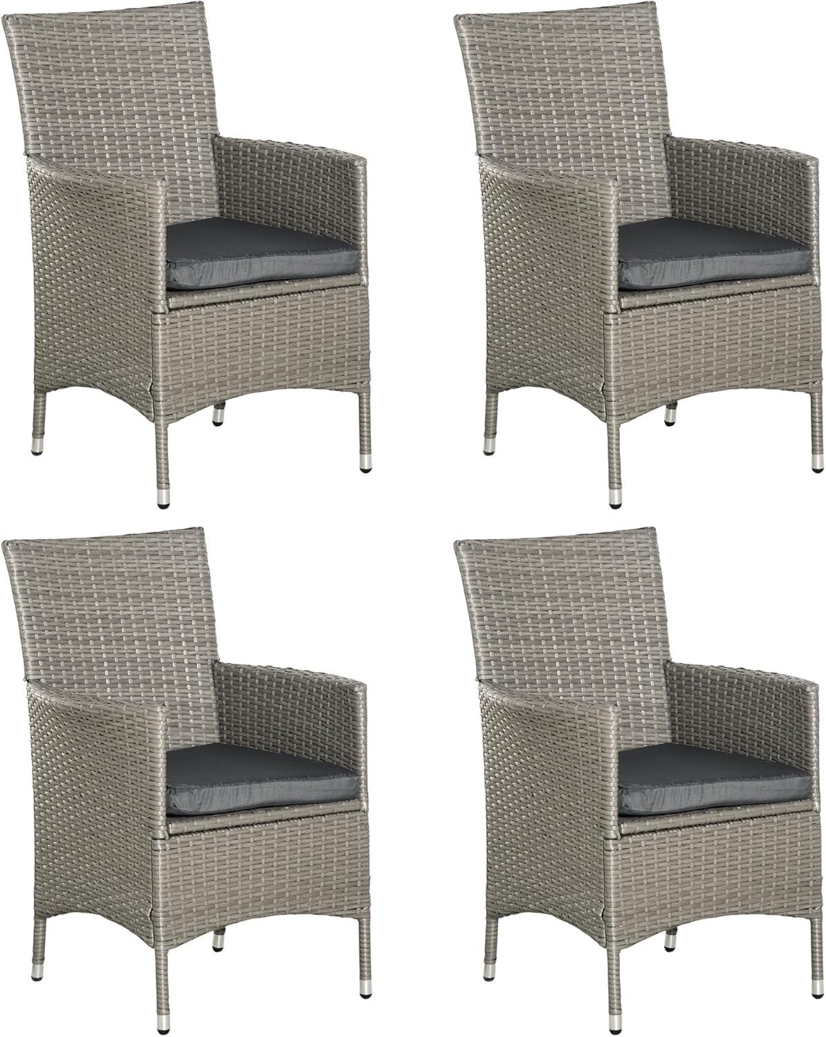 Set of 4 Rattan Garden Dining Chairs with Cushions High Back Patio Seating