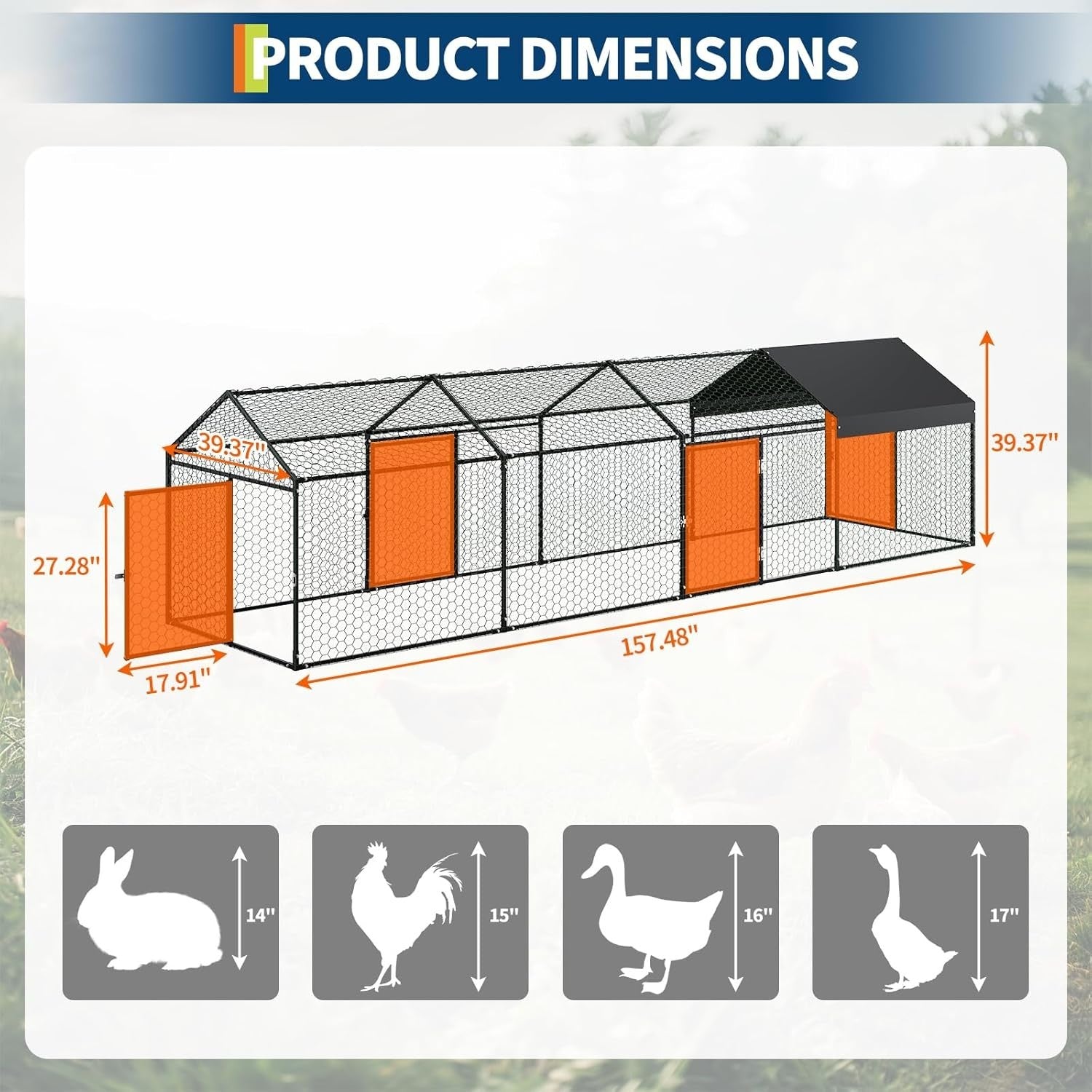4m Walk In Chicken Run 4 Door Galvanised Coop 404cm