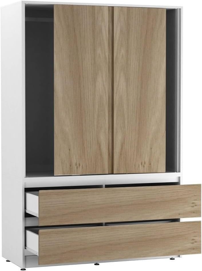 Sliding Door Wardrobe 4 Drawer Oak White Storage Rail Bedroom Closet