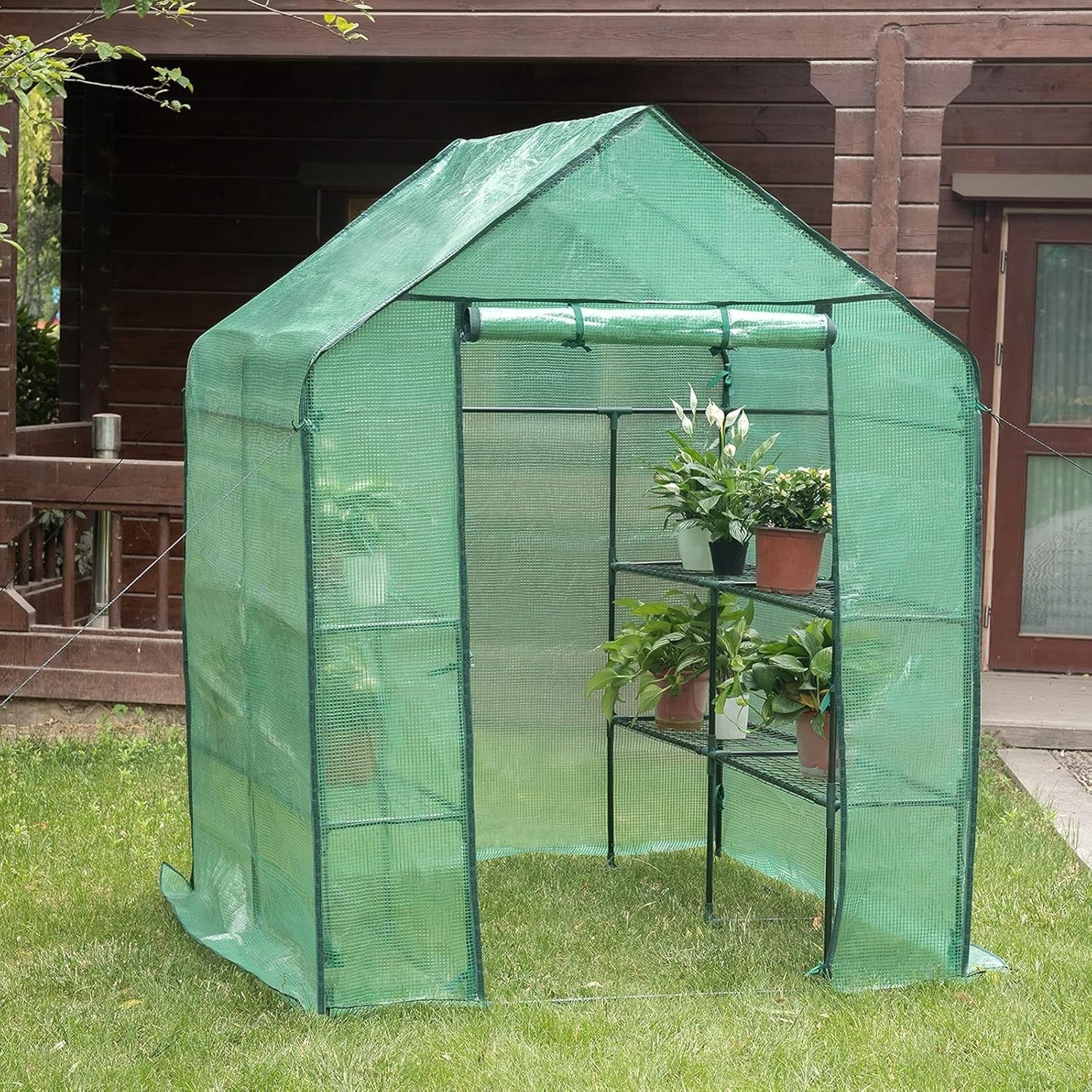 Walk-In Greenhouse 6 Shelves | Reinforced PE Cover | Steel Frame | Roll-Up Door
