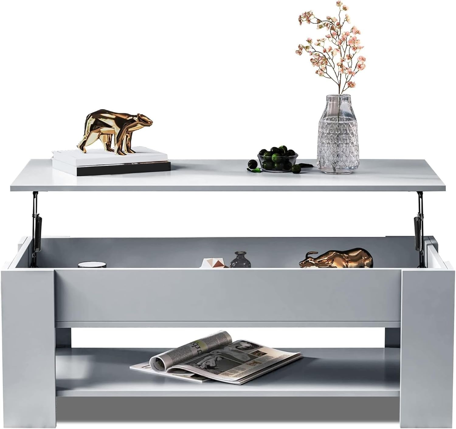 Lift Up Coffee Table with Storage – Grey 120x60cm Adjustable Height