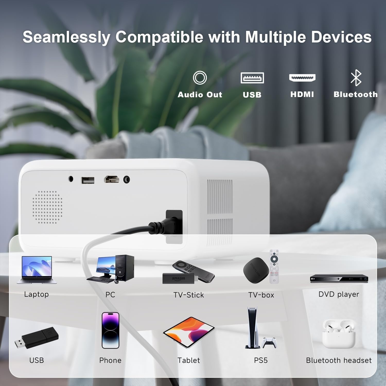 Mini WiFi Bluetooth Projector 1080P Support 13000L Auto Keystone 300"
