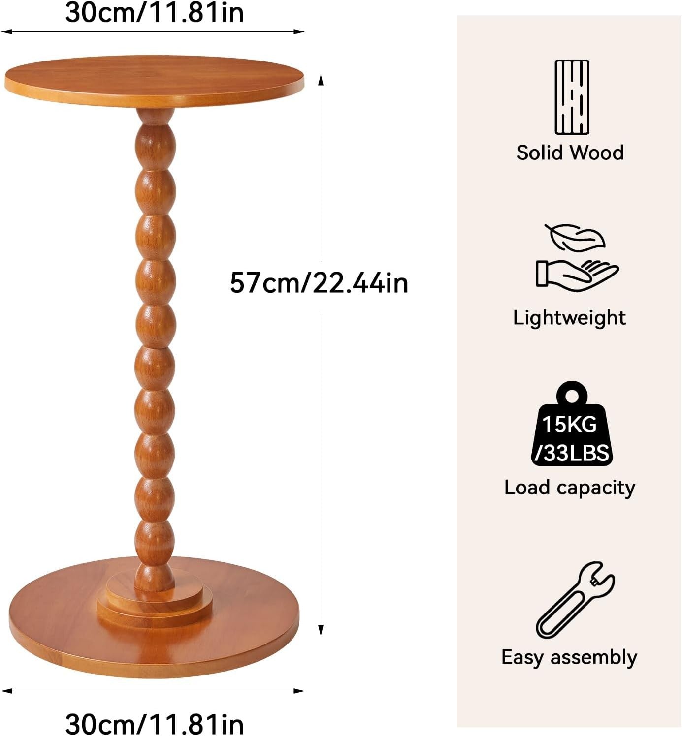Cherry Wood Round Side Table – Modern Small Accent Table with Solid Wood Base