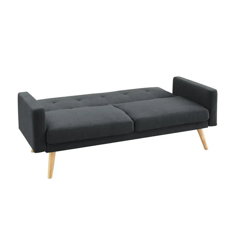 3 Seater Fabric Sofa Bed Charcoal | Clic Clac Guest Sleeper with Bolsters