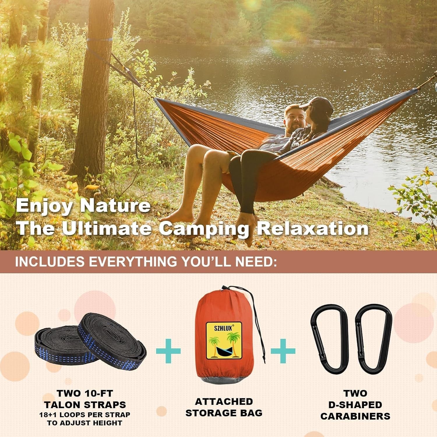 Camping Hammock with Tree Straps – 500lb Rated, Portable & Lightweight