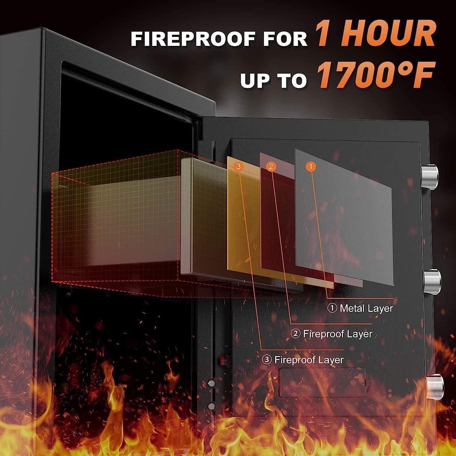 57L Fireproof Safe Box Digital Keypad Security Cabinet with Drawer