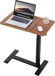 Overbed Laptop Table Height Adjustable Rolling Desk C Shape Tilt Top Walnut
