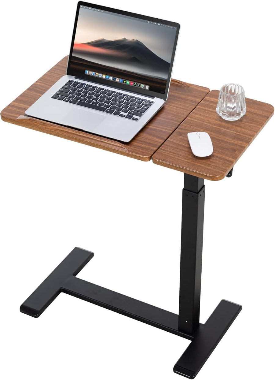 Overbed Laptop Table Height Adjustable Rolling Desk C Shape Tilt Top Walnut
