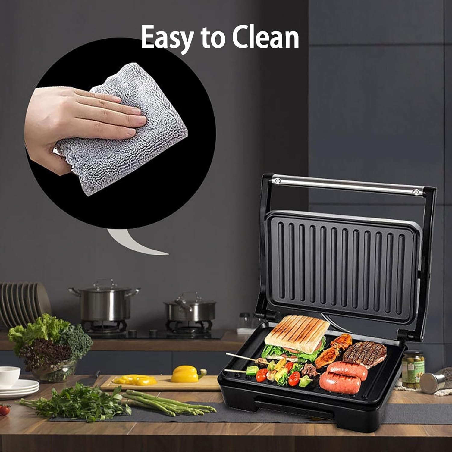 Electric Panini Press & Sandwich Maker Double-Sided Non-Stick Grill