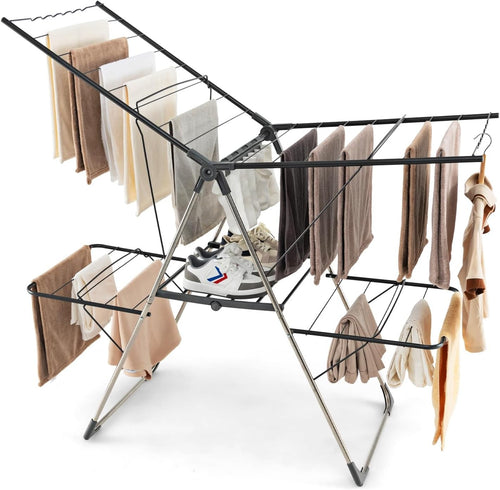 Foldable Clothes Drying Rack 2 Tier Airer 33 Rails Adjustable Freestanding