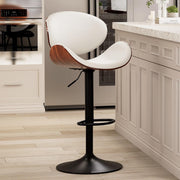 Adjustable White Bar Stool | Wooden Seat, Faux Leather, Swivel, 1pc