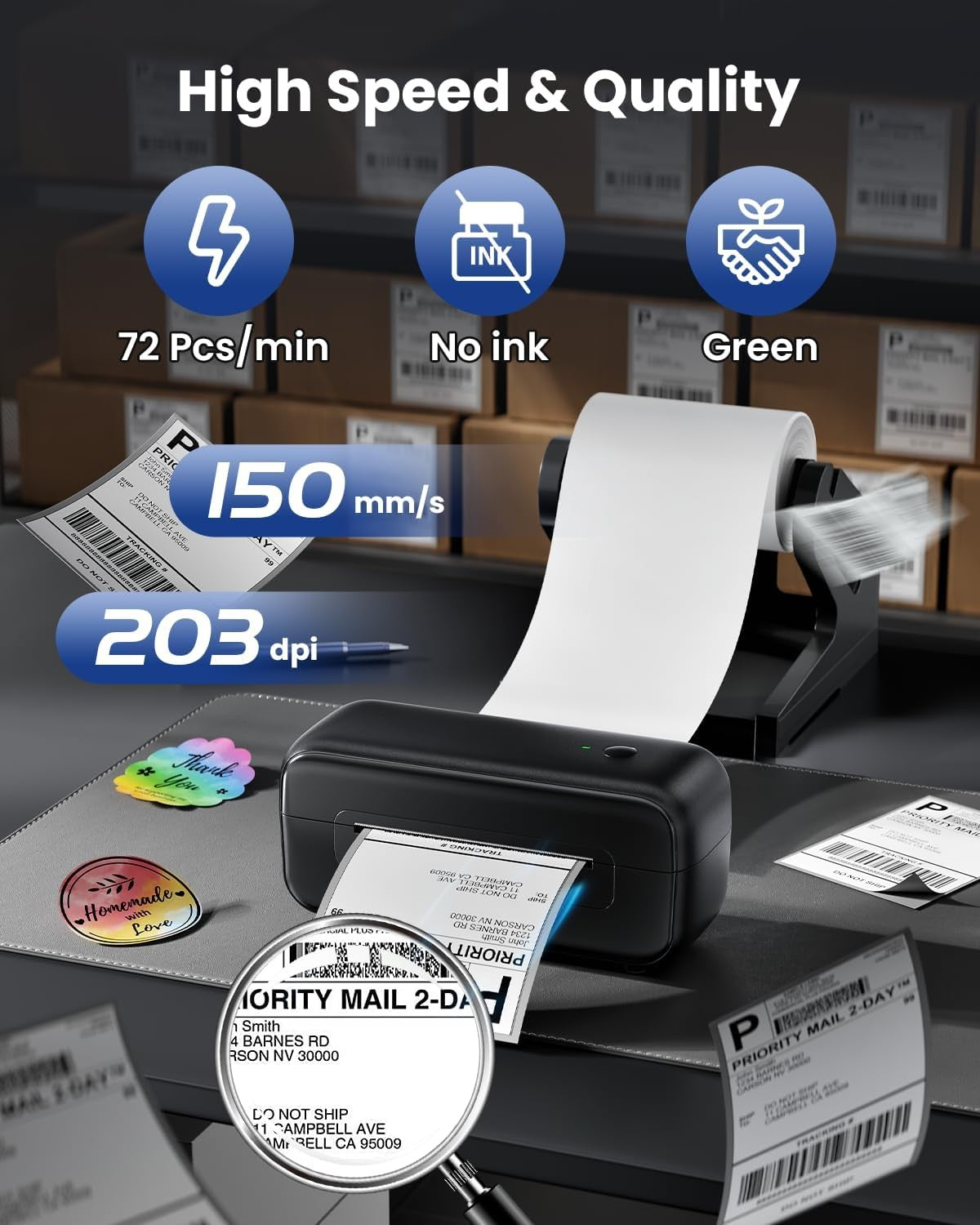 Bluetooth Thermal Shipping Label Printer 4x6 USB
