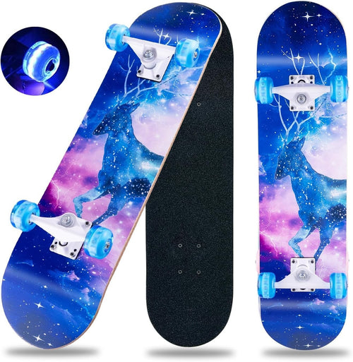31in Complete Skateboard 8 Layer Maple Trick Deck Teens & Adults Blue