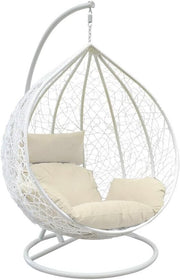 Rattan Swing Egg Chair Indoor Outdoor Hanging Chair with Stand & Cushions Patio