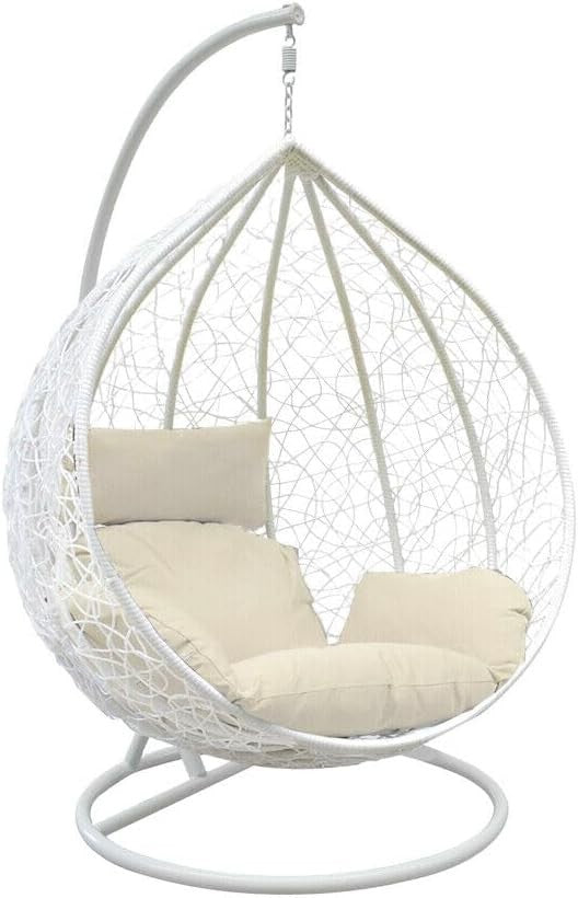 Rattan Swing Egg Chair Indoor Outdoor Hanging Chair with Stand & Cushions Patio