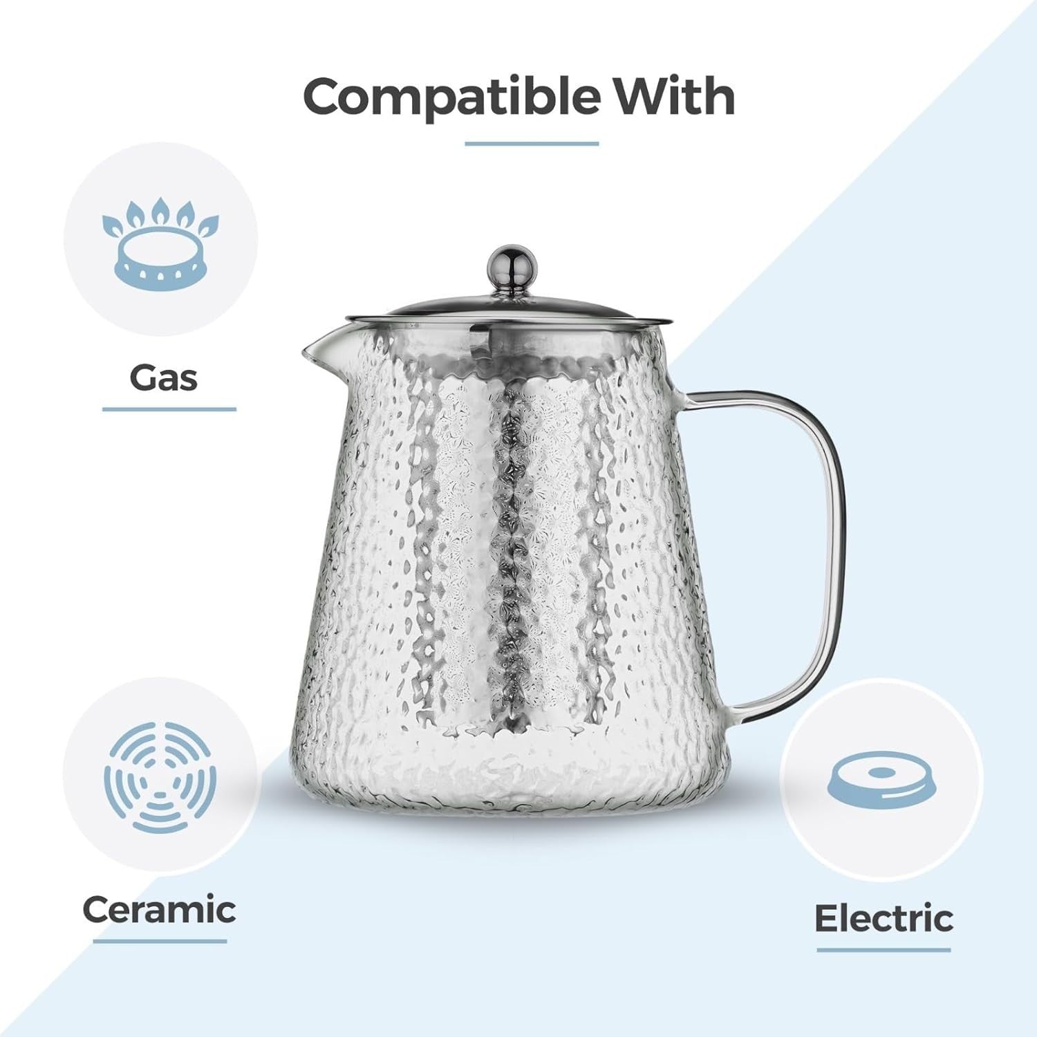 Glass Teapot with Infuser 900ml Loose Leaf Tea Maker 4 Cup Silver