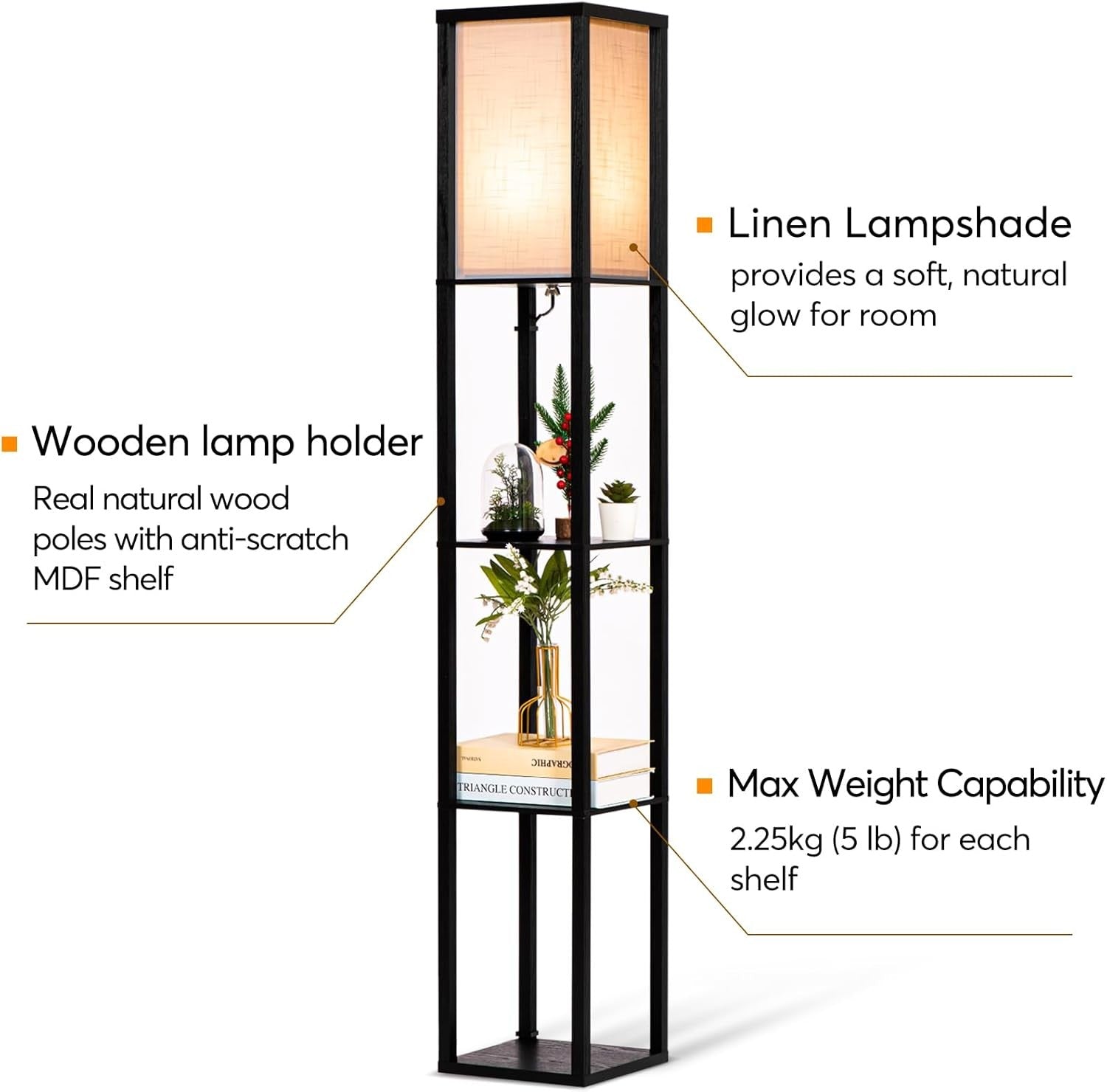 Floor Lamp With Shelves LED Modern Storage Standing Light Living Room Bedroom