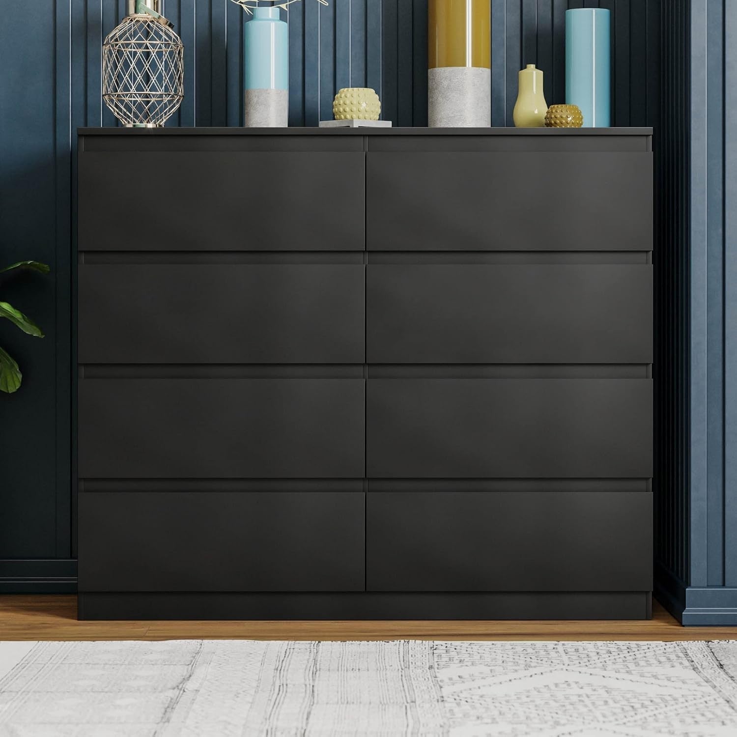 Black 8 Drawer Chest Storage Cabinet Wood Dresser Modern Bedroom Unit