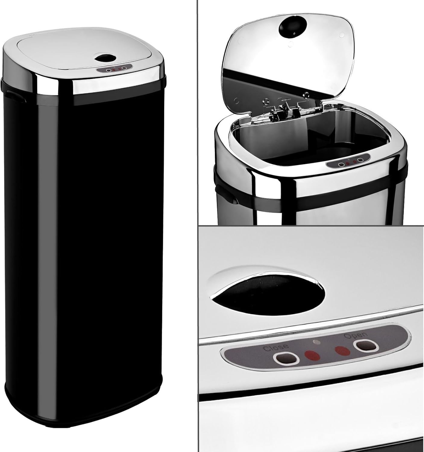 42L Automatic Sensor Kitchen Bin Stainless Steel Touchless Black