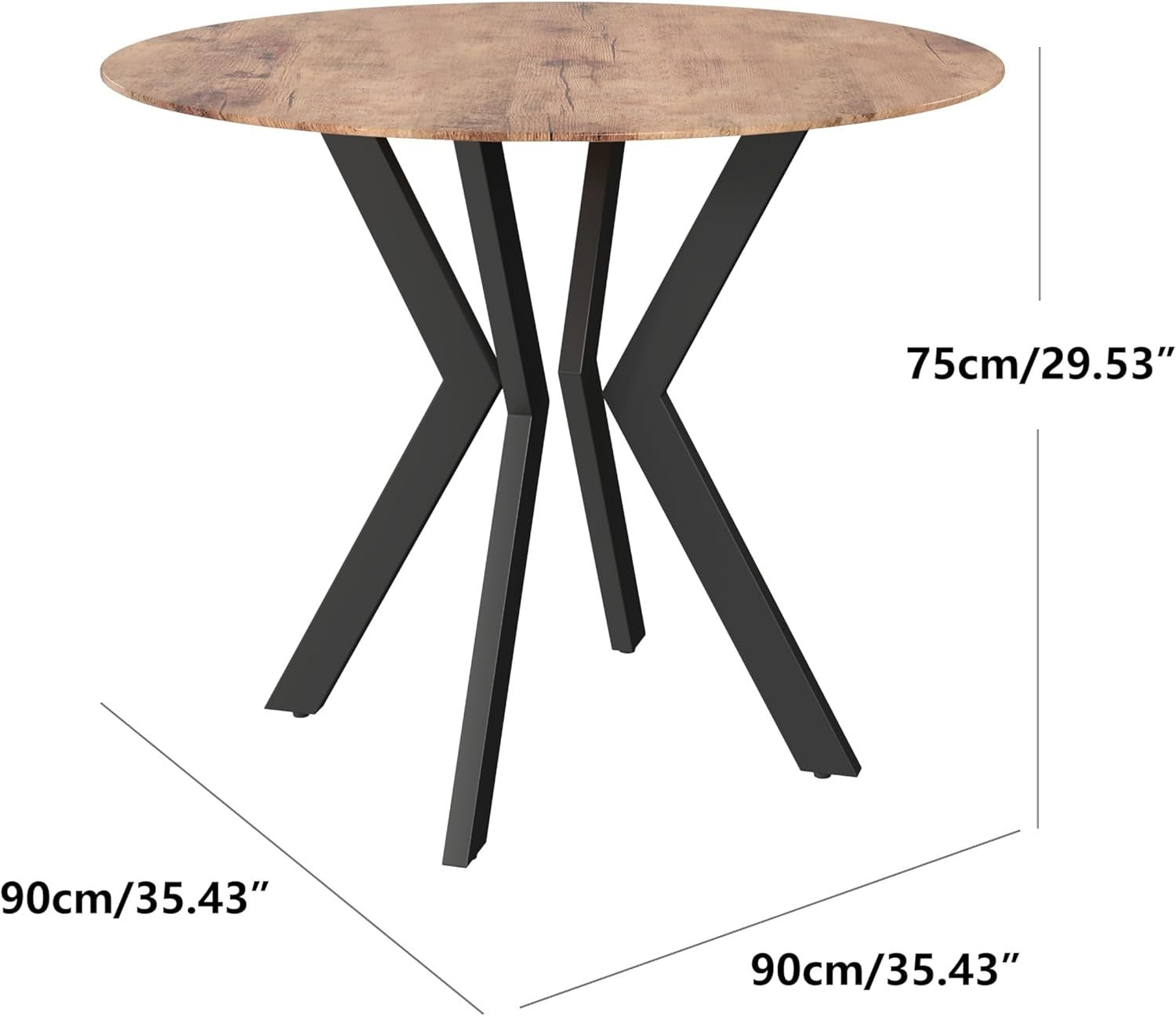 Round Wooden Dining Table 90cm Metal Legs Small Kitchen Office Cafe