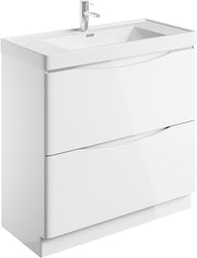 900mm Floor Standing Vanity Unit White Gloss Resin Basin Modern Bathroom Cabinet