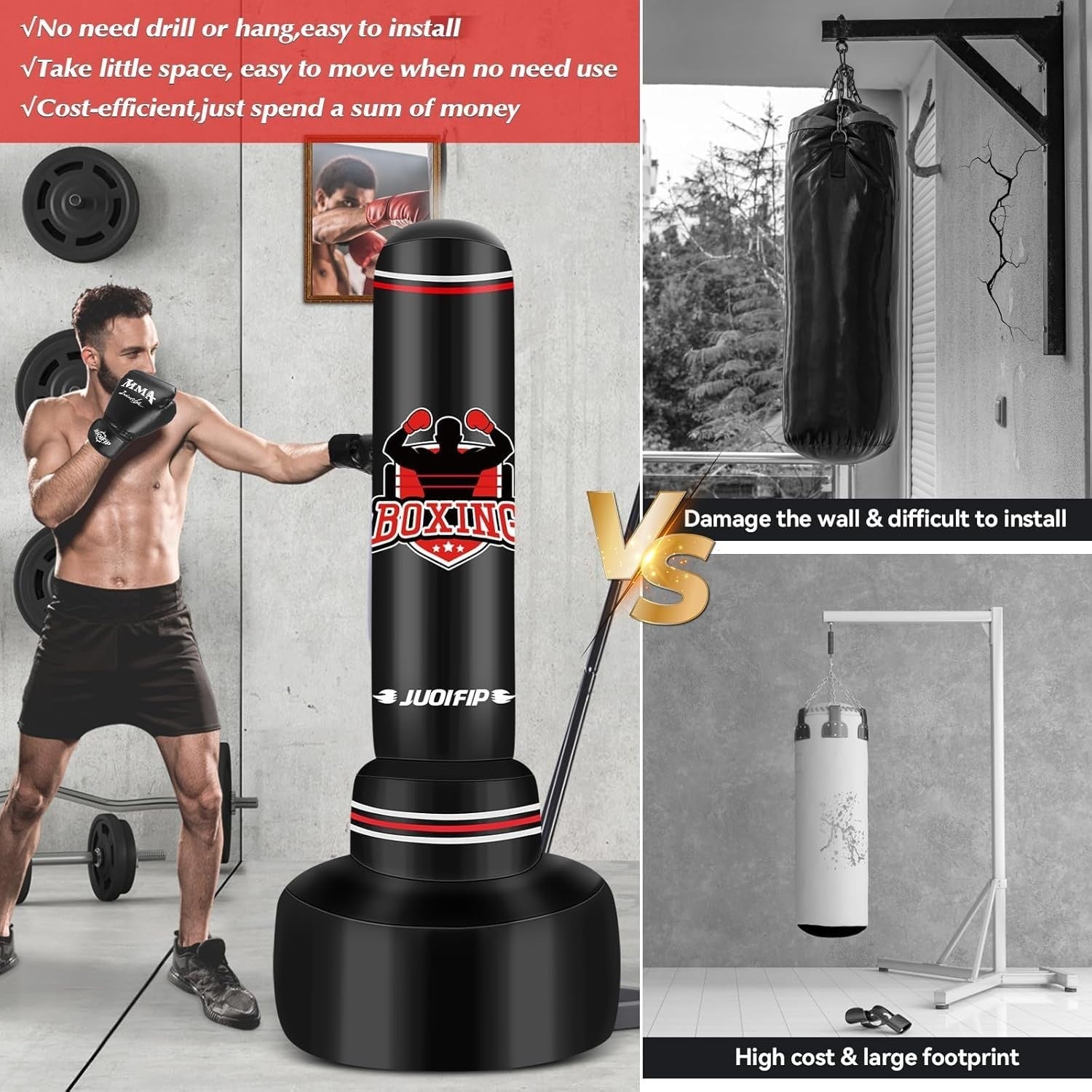 70in Inflatable Standing Boxing Bag Set Kickboxing MMA Fitness
