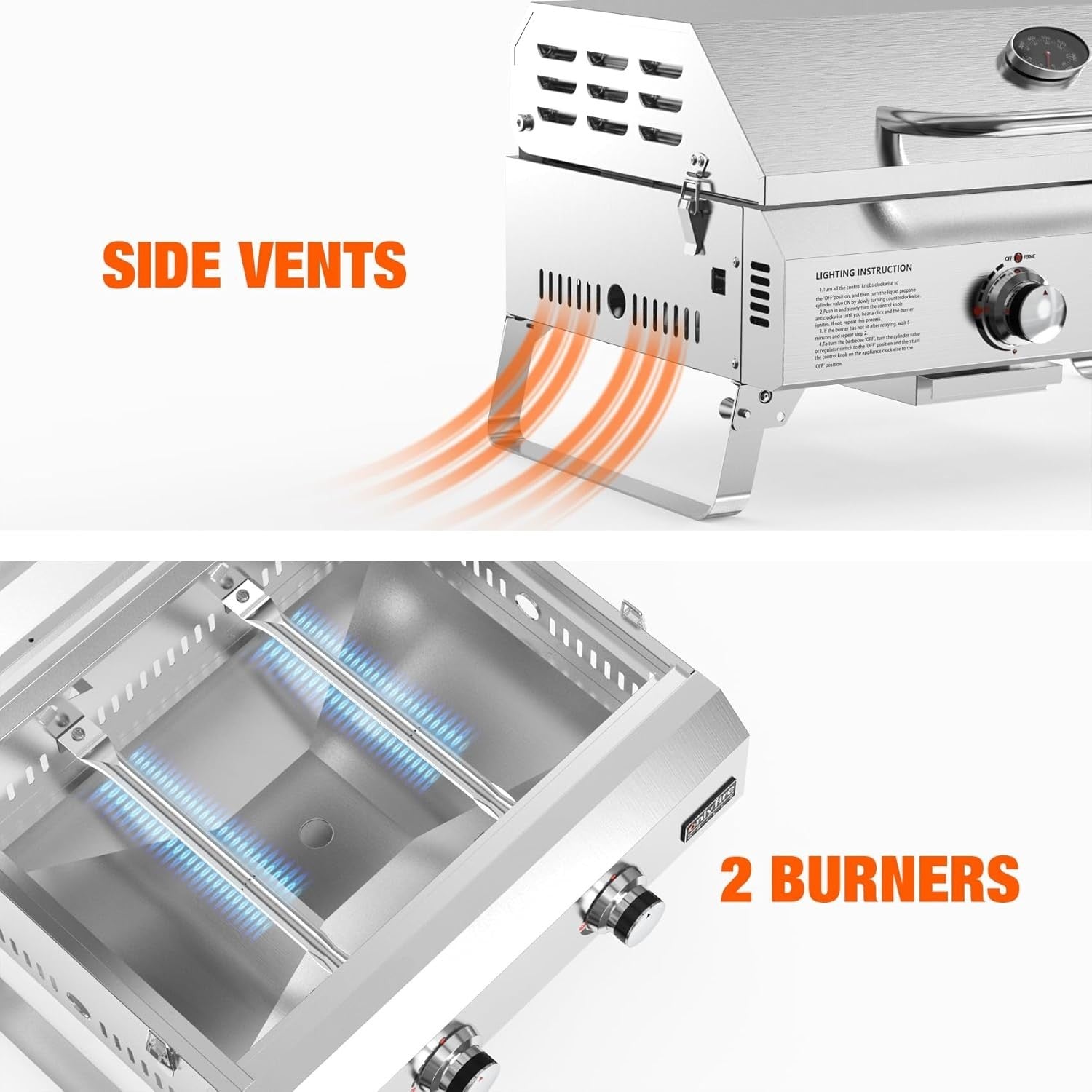 Portable 2 Burner Gas BBQ Grill Tabletop Stainless Steel Outdoor Camping Cooker