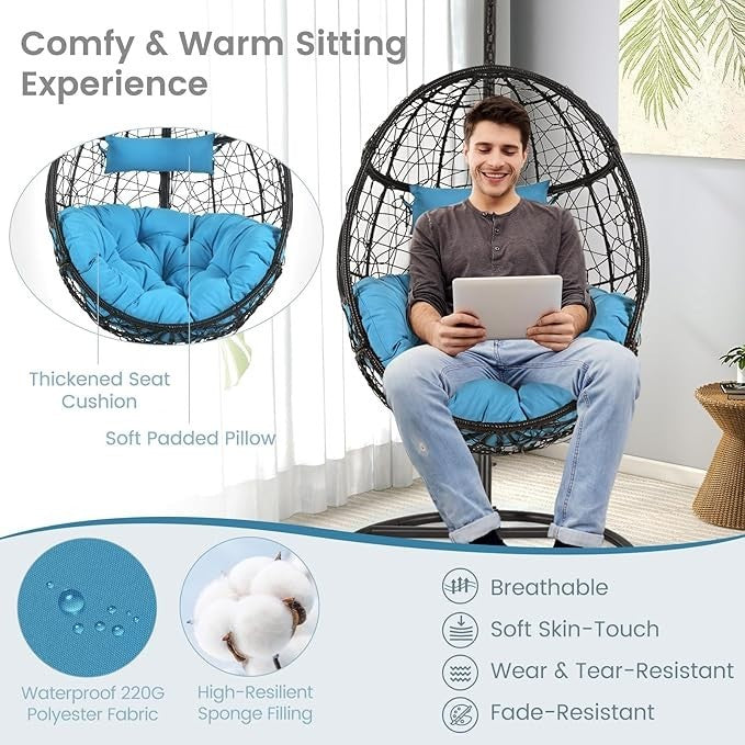 Hanging Egg Chair with Stand – Rattan Wicker, Cushions, Indoor Outdoor Use