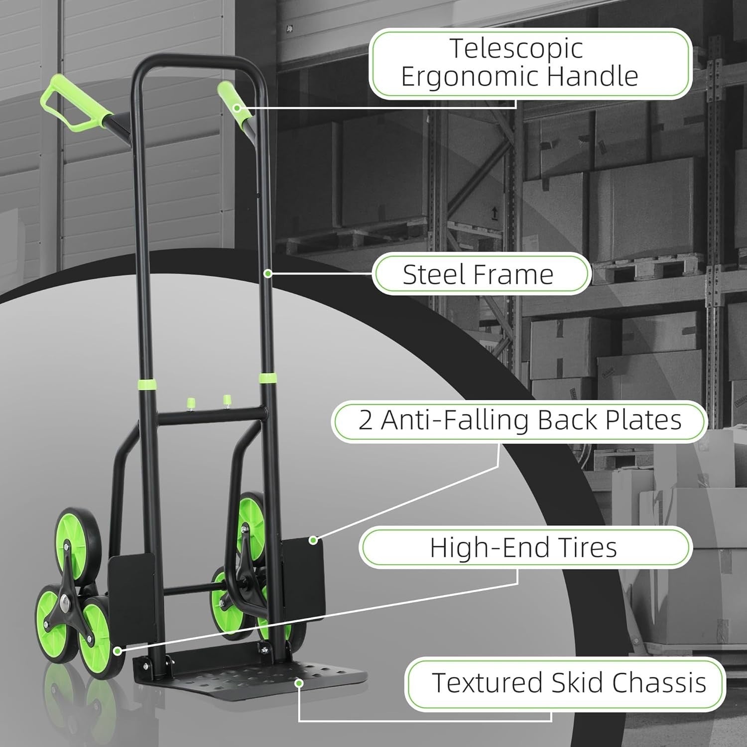 Stair Climbing Hand Truck 120kg Foldable Heavy Duty Steel Trolley Green
