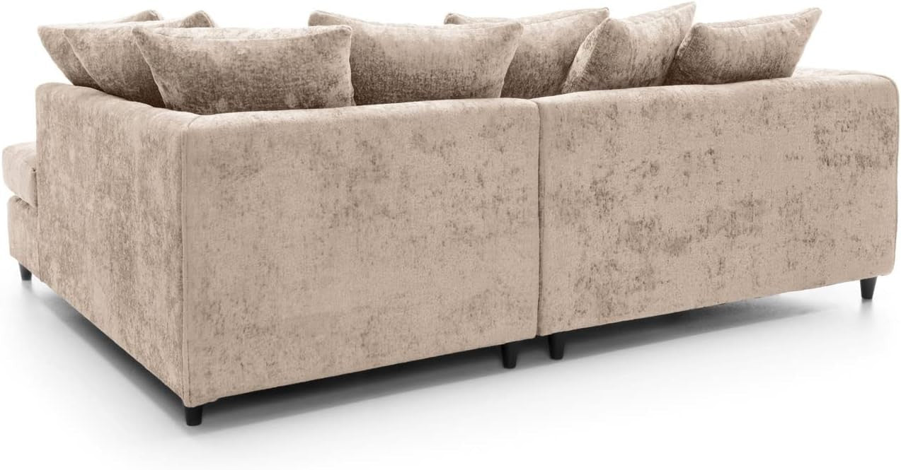 Cream L-Shaped Chenille Sofa 3-Seater Foam Cushions Modern Living Room