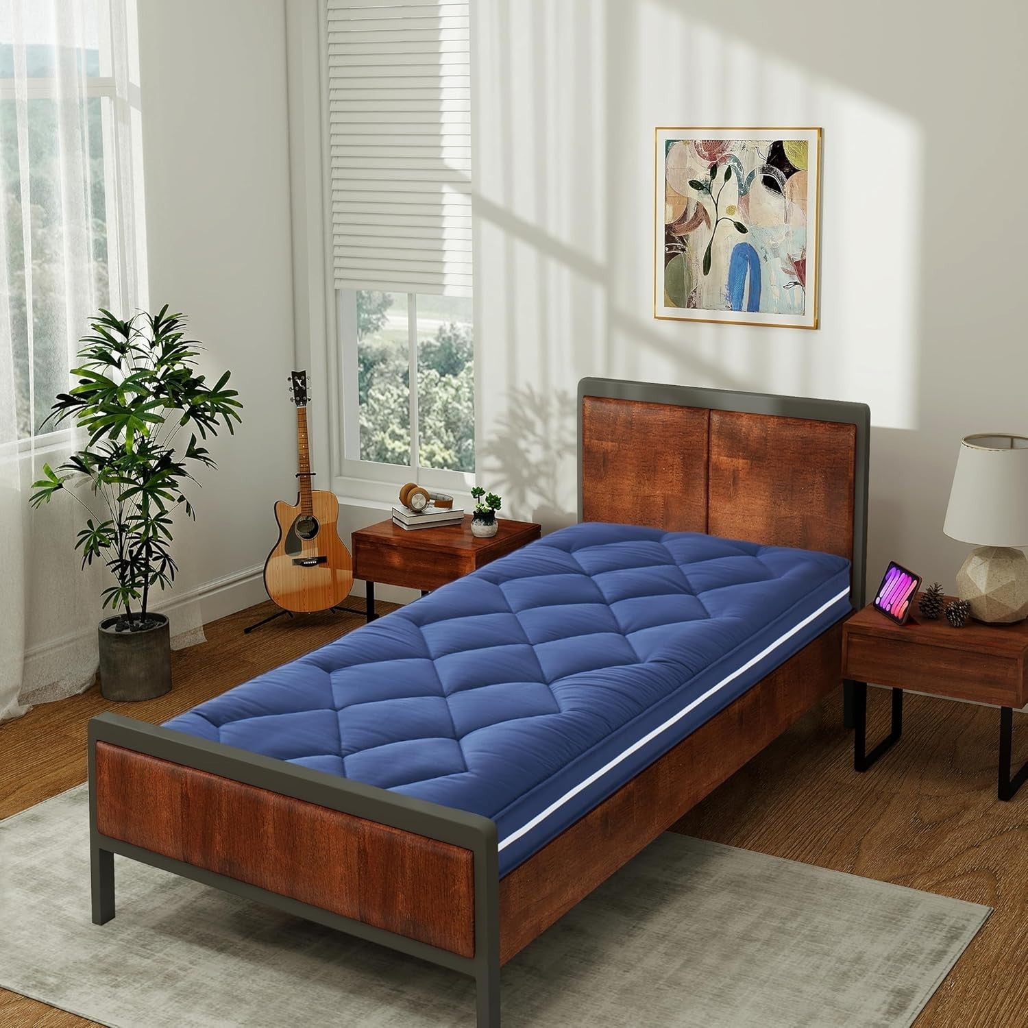 Memory Foam Floor Mattress Pad Portable Folding Bed Topper Sleeping Mat Blue
