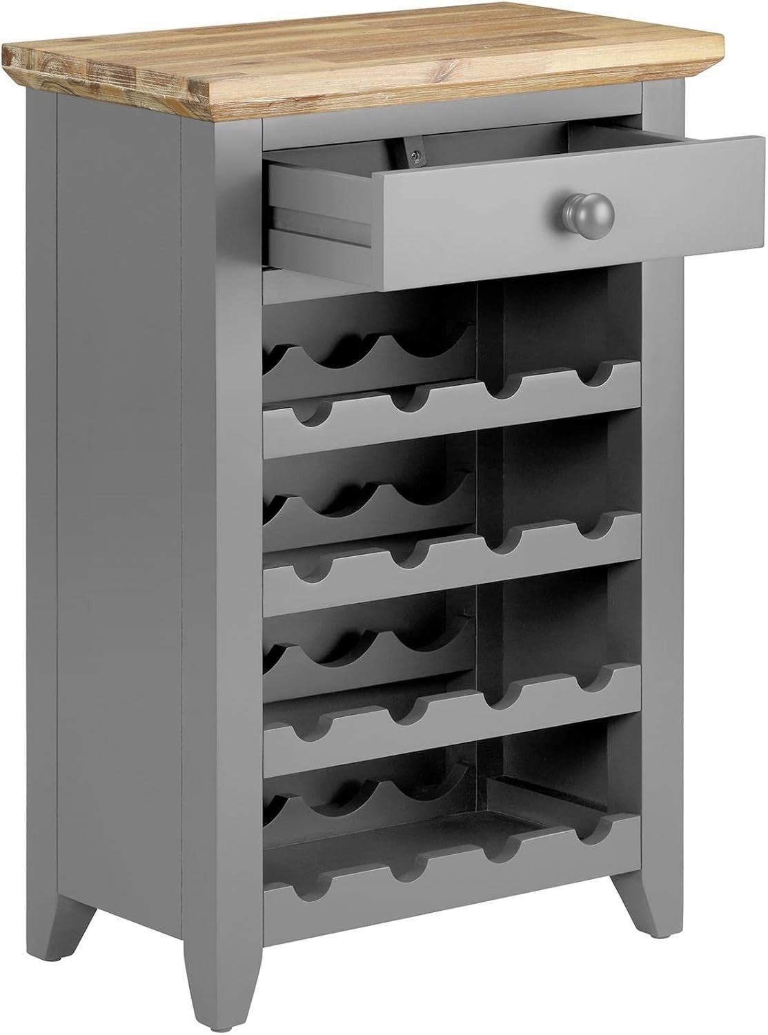 Dove Grey Wine Rack Side Cabinet with Drawer | Holds 16 Bottles Wood Console