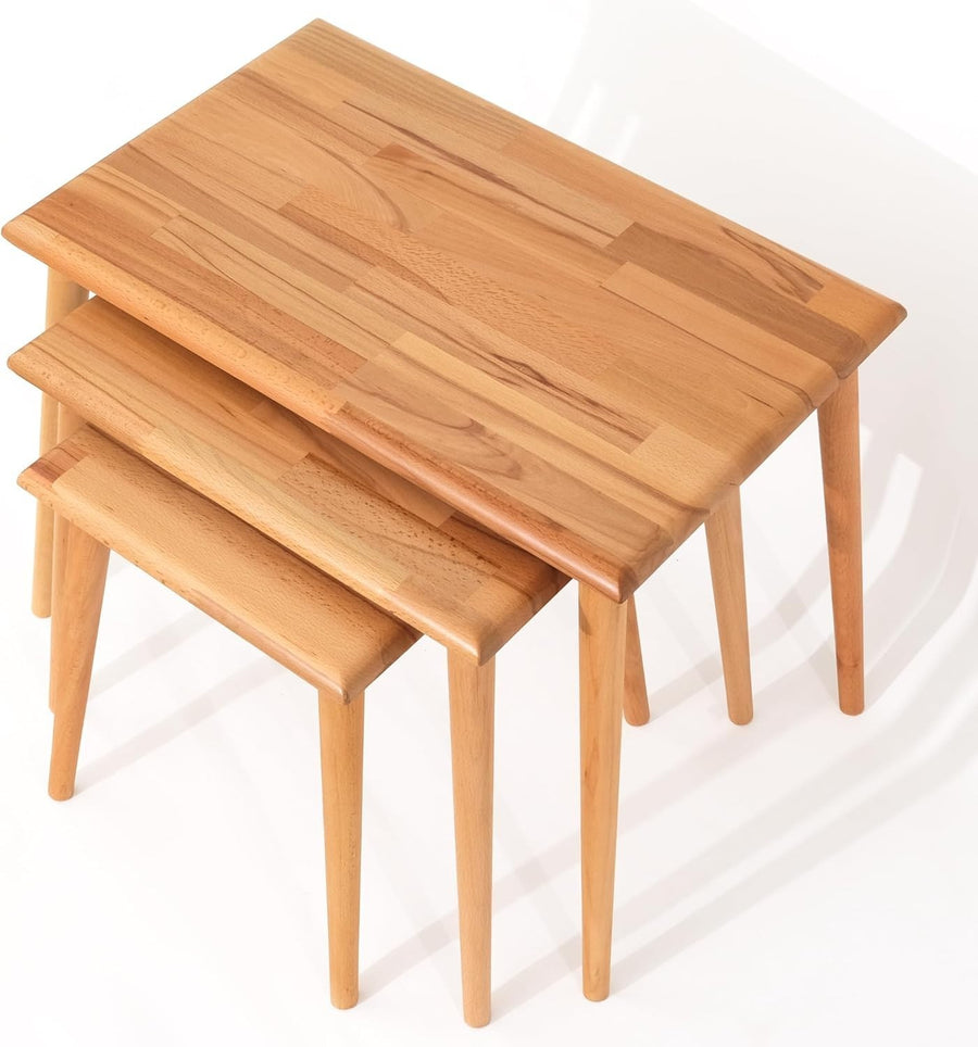 Mid-Century Modern Wood Coffee Table Nesting Rectangular Walnut Easy Assemble
