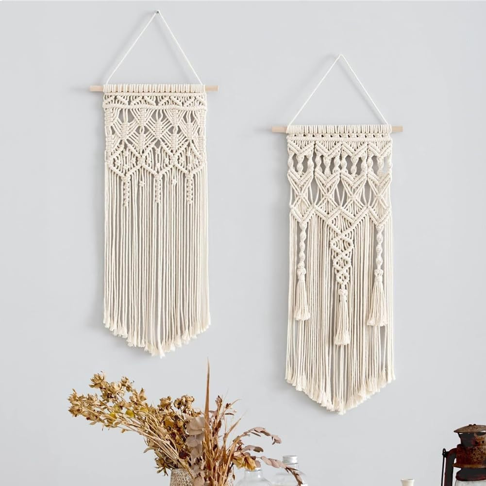 Set of 2 Macrame Wall Hangings Boho Chic 28"x13" Decor