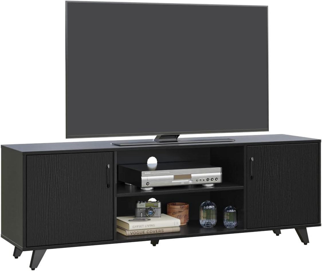 TV Stand Cabinet for 70" TV, Modern Black Unit with Storage & Shelves