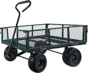 Heavy Duty Steel Garden Cart Trolley 350kg Mesh Wagon w/ Folding Sides & Tyres