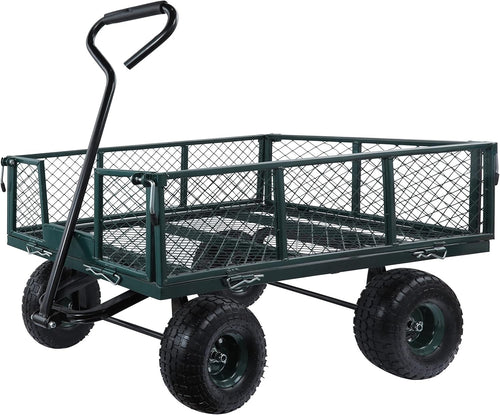 Heavy Duty Steel Garden Cart Trolley 350kg Mesh Wagon w/ Folding Sides & Tyres
