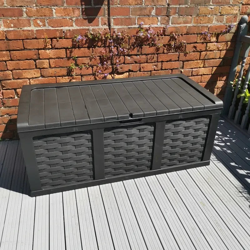 634L Rattan Style Outdoor Garden Storage Box Bench Seat Black Waterproof